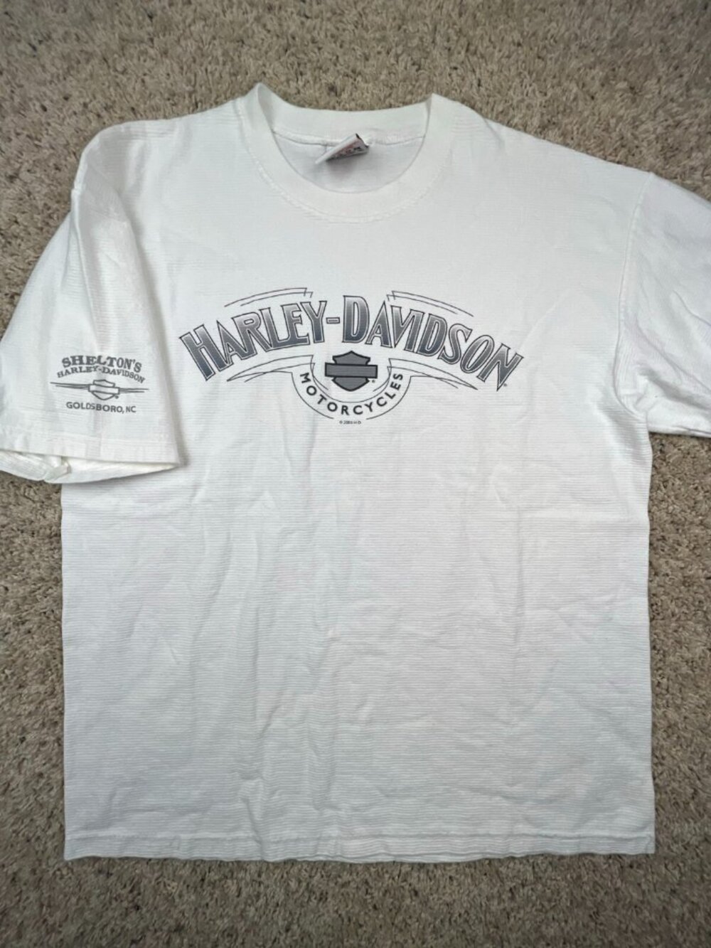 Harley Davidson T-Shirt Large White 2005 Shelton’s Goldsboro NC USA MADE